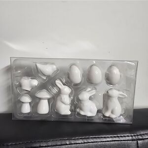 Nwt Ceramic White Easter Rabbit Mushroom Bird Set Decor 10 pc, Target